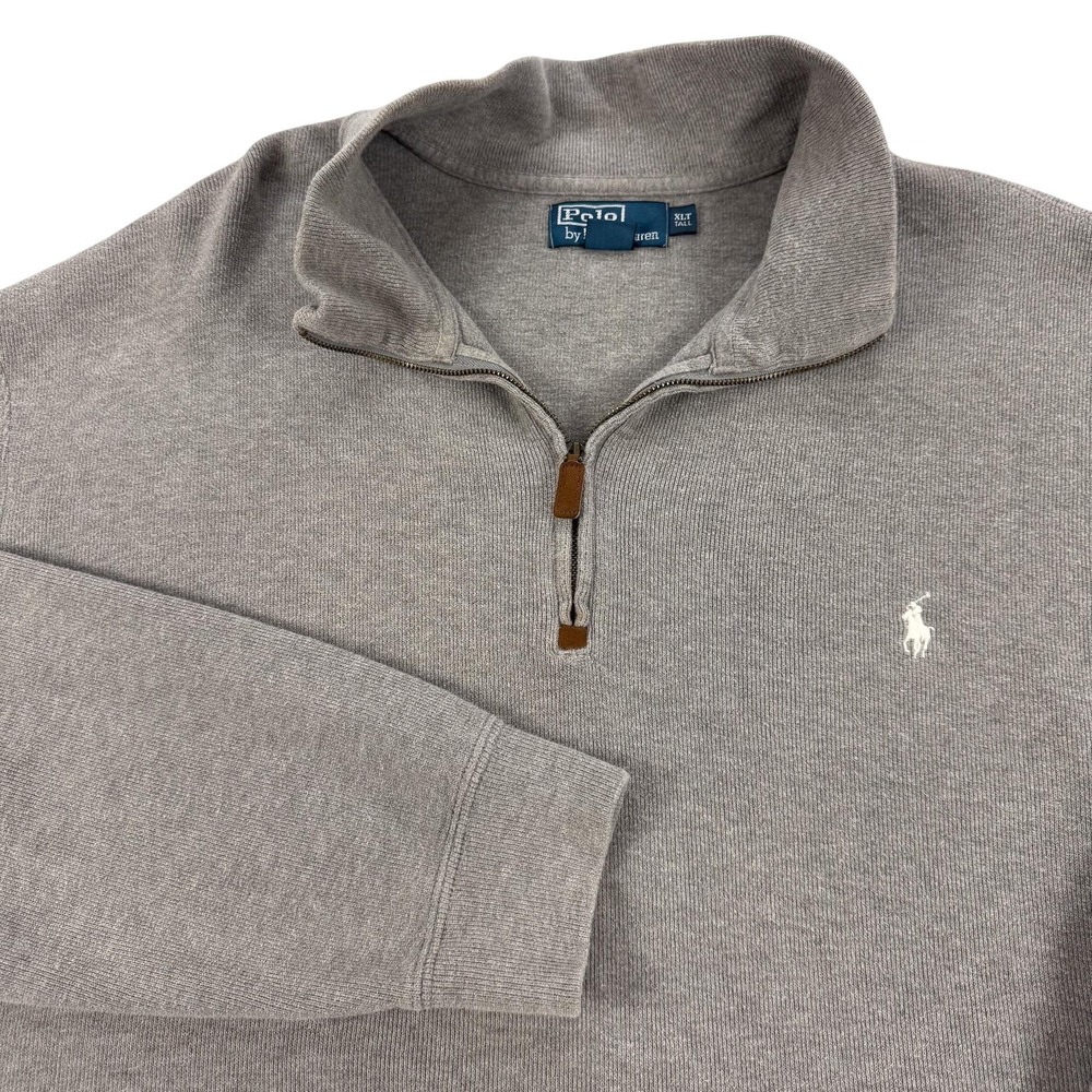 Polo By Ralph Lauren Sweater Mens XLT Tall Gray Cotton 1/4 Zip Mock Neck Knit